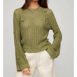 NEW FIFTEEN TWENTY liv crochet sweater in olive